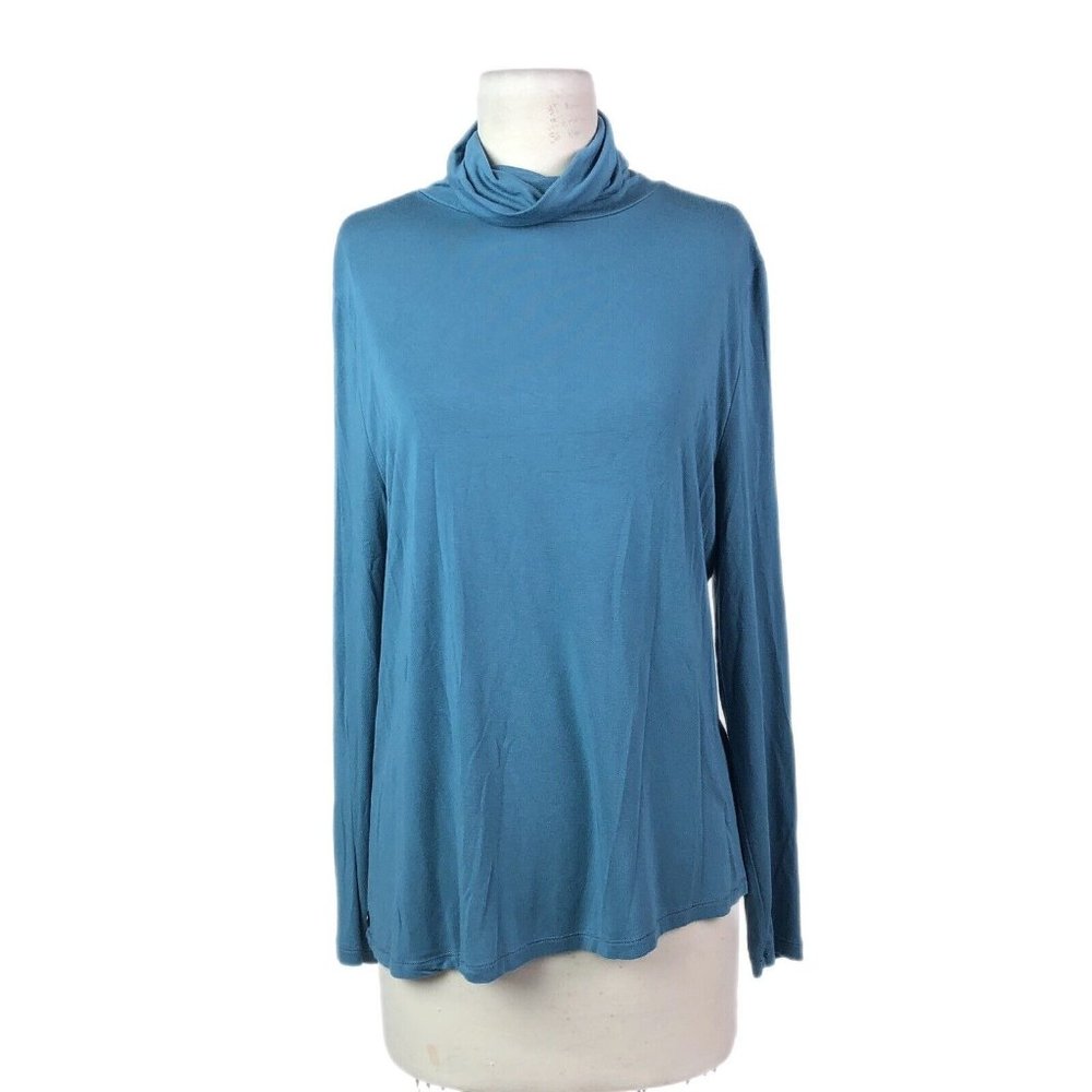 Soft Surroundings Blue Long Sleeve Turtleneck Tunic Top Rayon Stretch Size XL